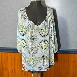 a.n.a. Sheer print tie neck blouse/ coverup